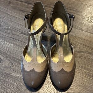 Naturalizer Two-Tone Brown and Tan Mary Jane Heels